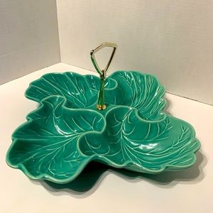 OH MY !!! vintage green 4 section serving dish, MCM